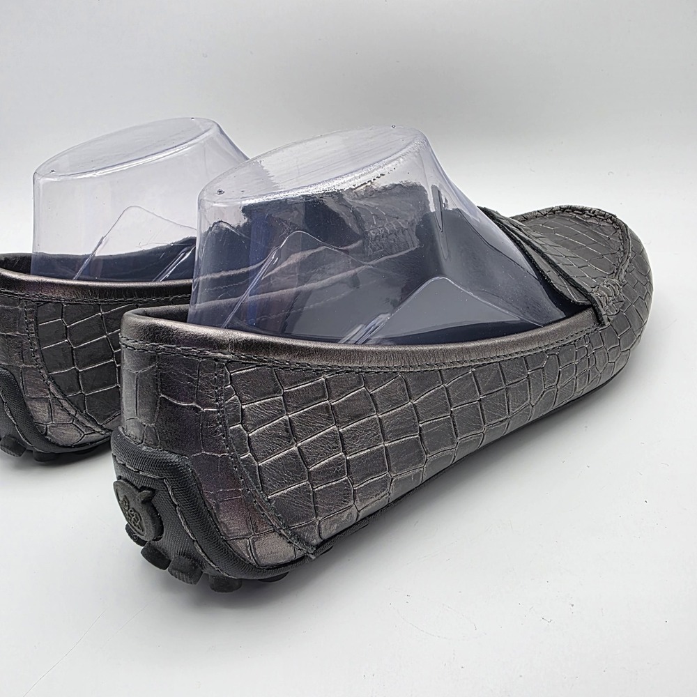 Born Malena Loafers Womens 9 Metallic Pewter Croc Embossed Leather Driving Shoes - Picture 4 of 10